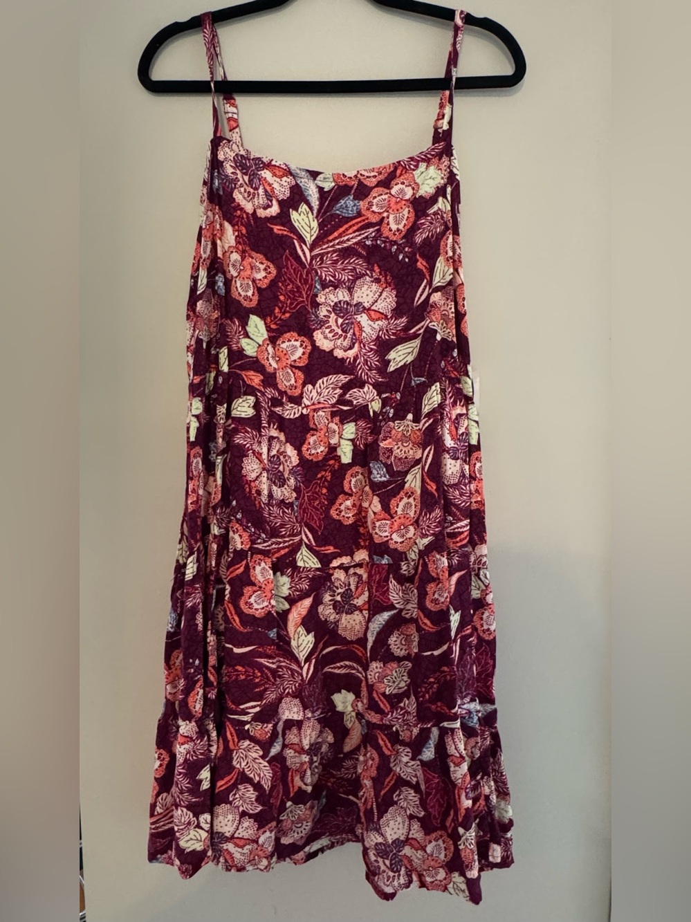 Old Navy Floral Burgundy Spaghetti-Strap Sundress with pockets XXL